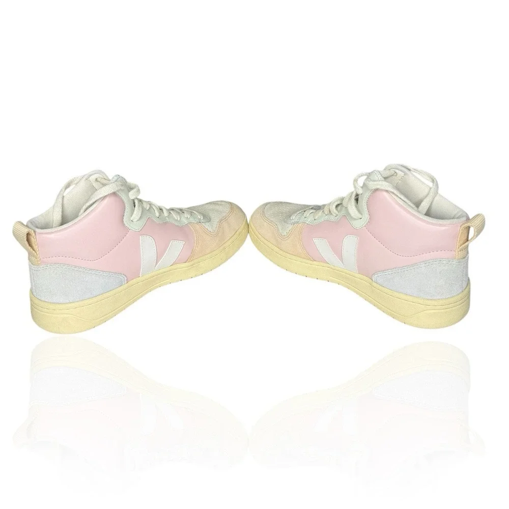 Veja V-15 Leather Petale Sneakers Size 8 / 39 EUR Womens White Multi Shoes Suede